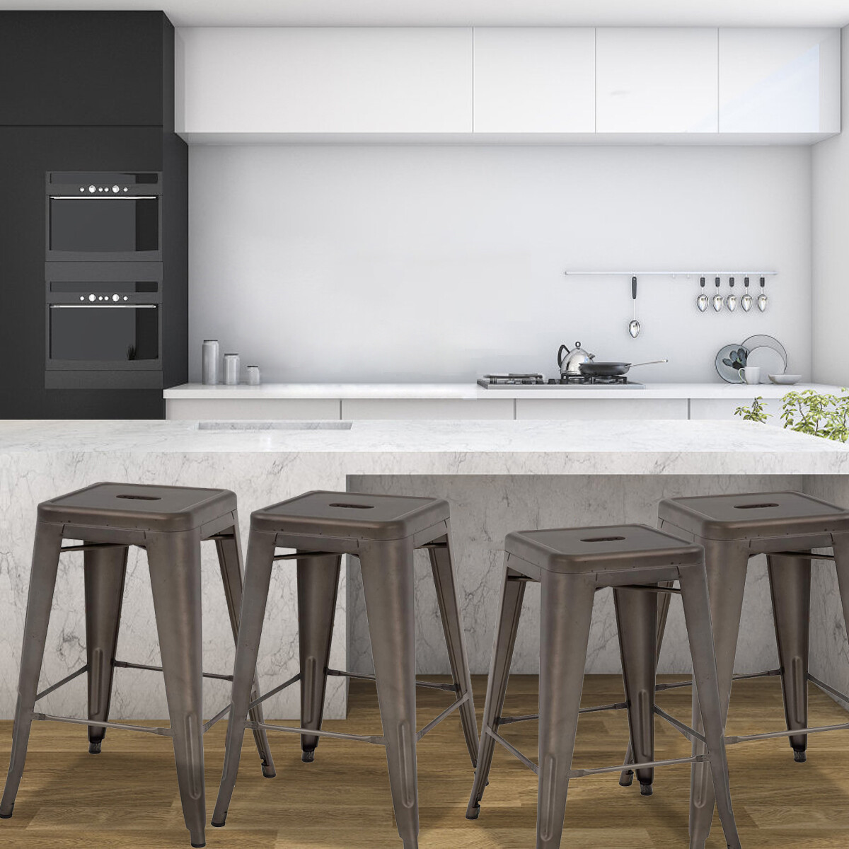 4 PCS Metal Bar Stools Counter Kitchen Height Barstools Stackable Chairs Bronze gallery