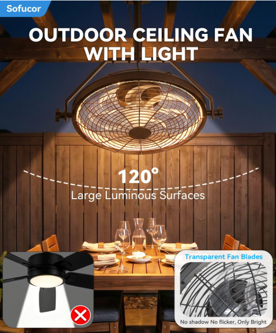 20" Smart Outdoor Ceiling Fan with Light Waterproof Gazebo Patio Remote Control gallery