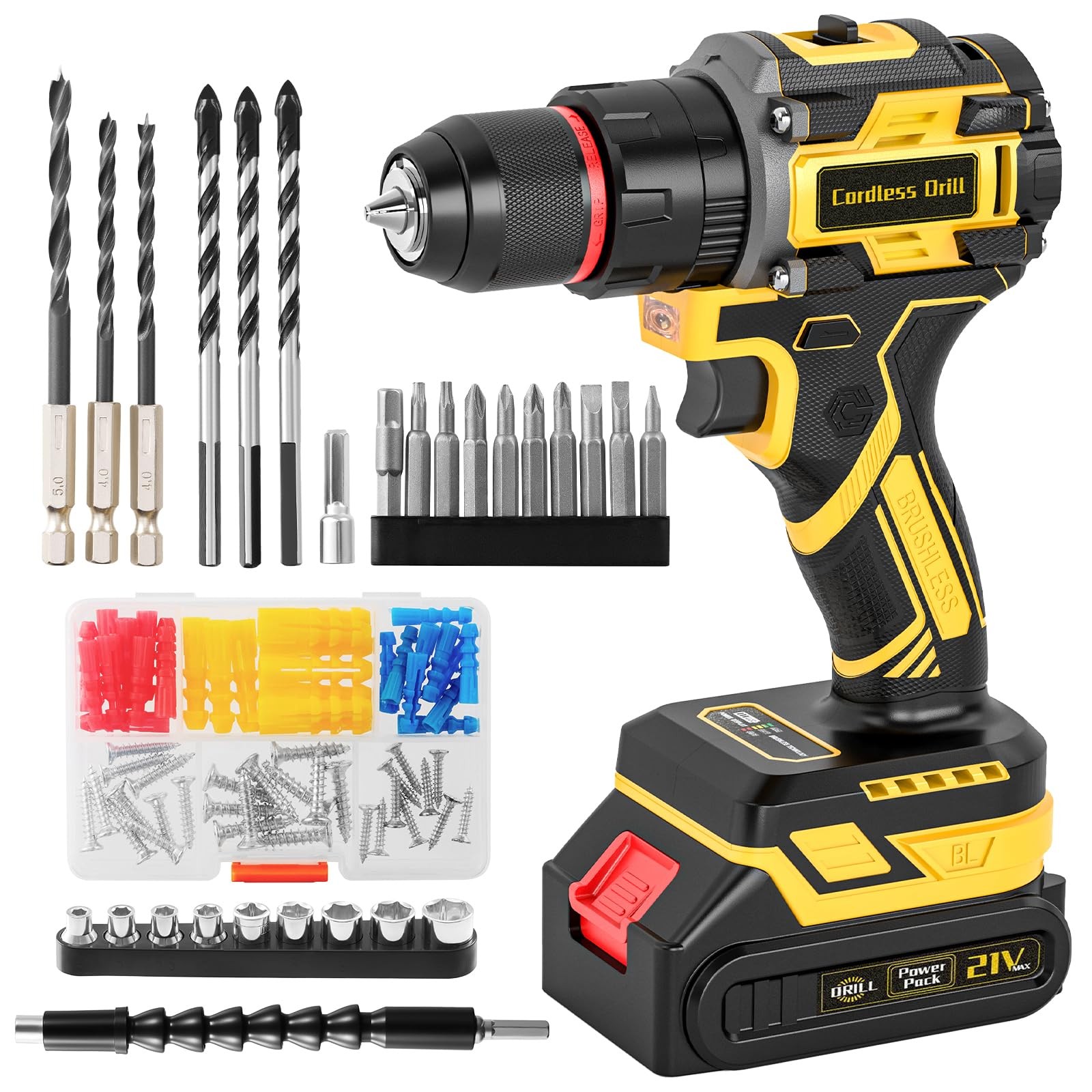 21V Brushless Cordless Drill Set, PowerDrill with 2.0Ah Battery and Charger, 575 gallery