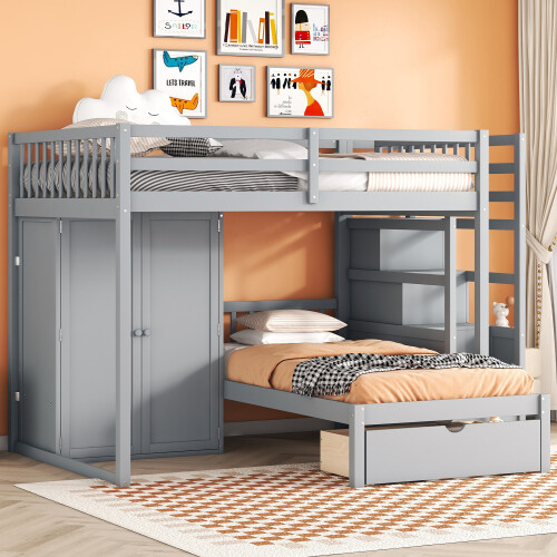 Solid Wood Bunk Beds with Wardrobe and Storage Drawers Staircases Loft Bunk Beds gallery