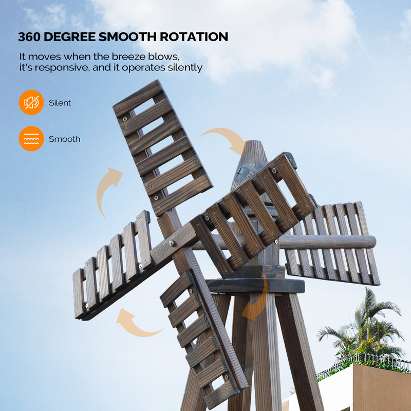 6FT Wooden Windmill Backyard Weathervane with Windmill Head, Garden Decoration gallery