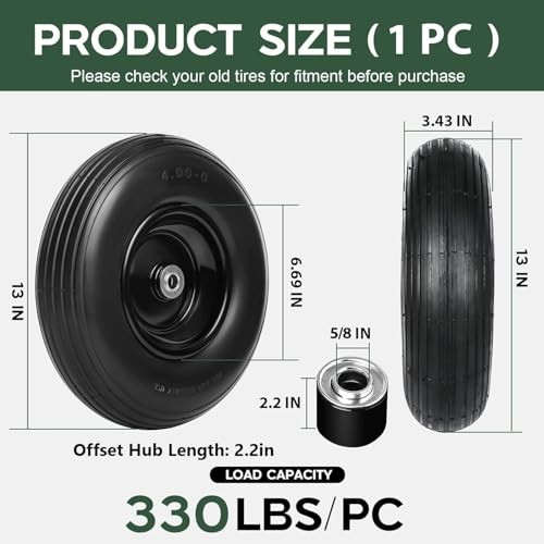 13 Inch 1 PC Solid Flat Free Replacement Tires and Wheels Flat Free -1Pack gallery