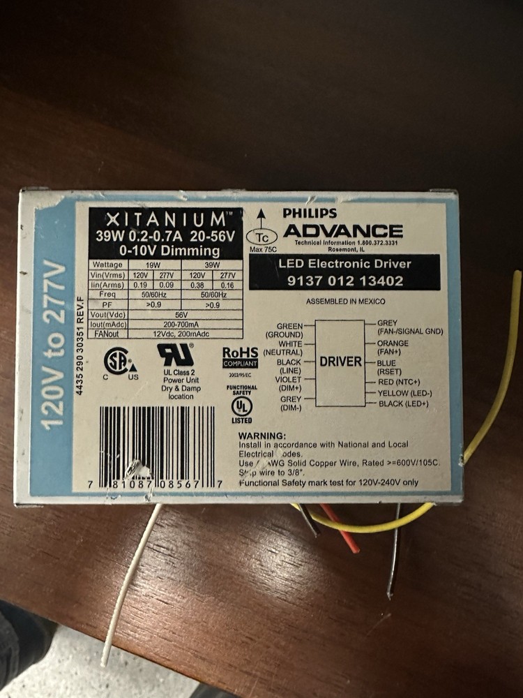 Philips Advance 9137-012-13402 LED Driver Xitanium 39W 0-10v Dimming 120-277V