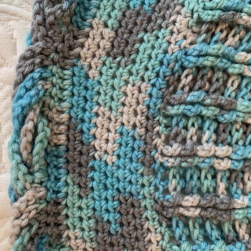 New Afghan Blanket Throw Handmade Crochet Variegated Blue Teal Gray 4.5’ Round gallery