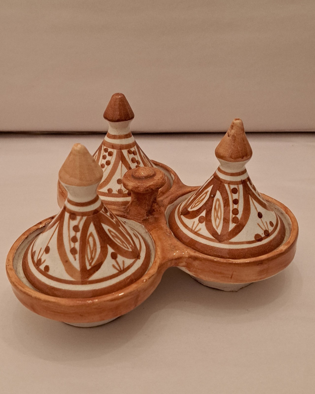 Moroccan Pottery Hand Painted Mini Three Section Spice Tagine w/Lids gallery