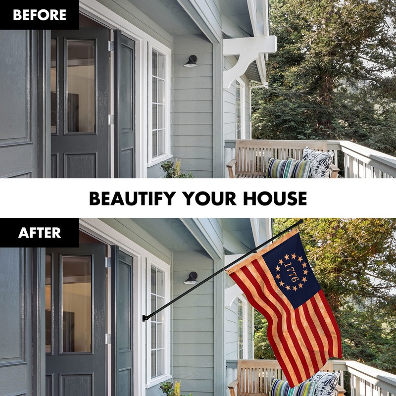 Combo: 6 Ft Flagpole Black & Betsy Ross 1776 Tea-Stained Flag 3x5Ft Printed Poly gallery