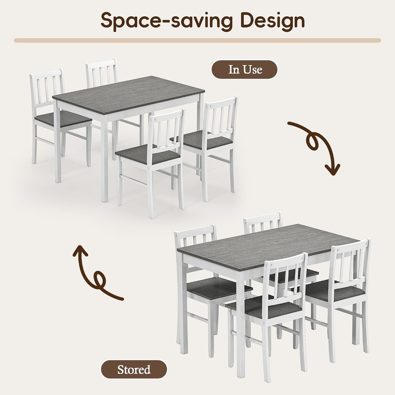 5-Piece Dining Table Set for 4, Solid Wood Farmhouse Rectangular Kitchen Table gallery