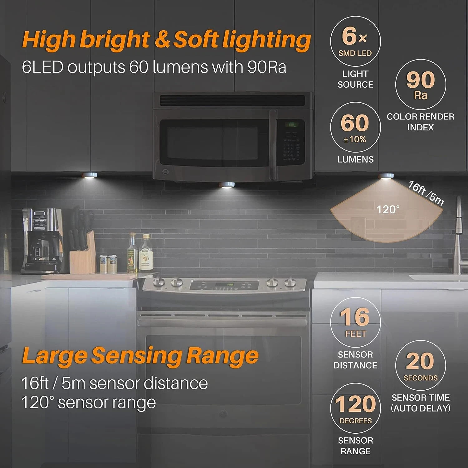 Motion Sensor Lights Indoor High Cri Stick On Stair Puck Lights Battery Operated gallery