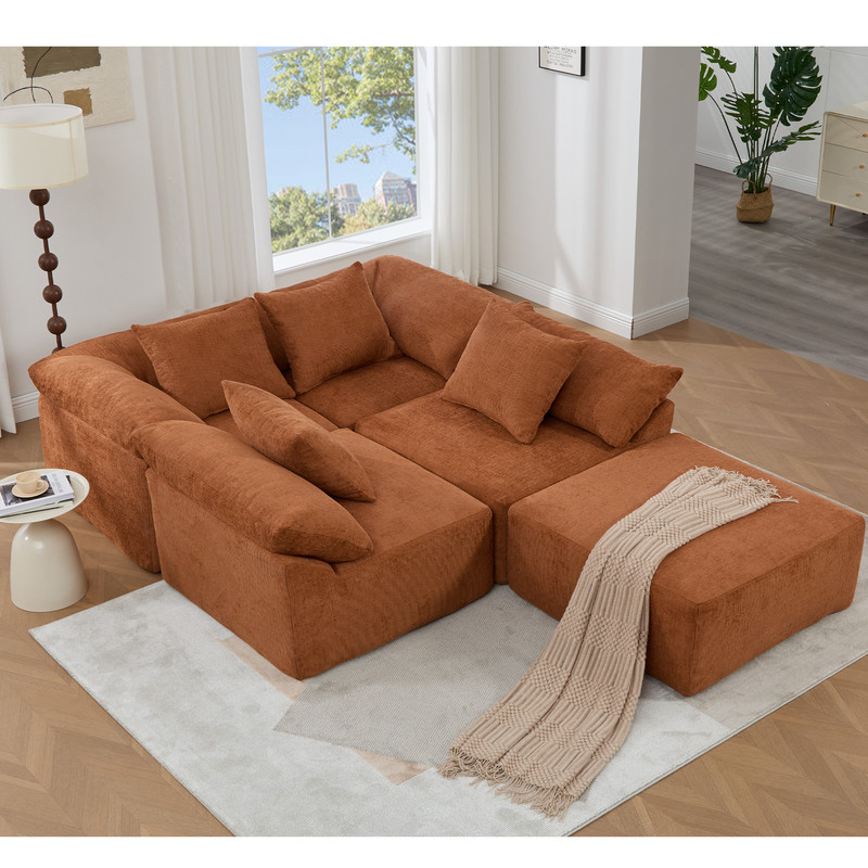 142" L Shaped Modular Sectional Sofa Convertible Sleeper Couch w/Ottoman Orange gallery