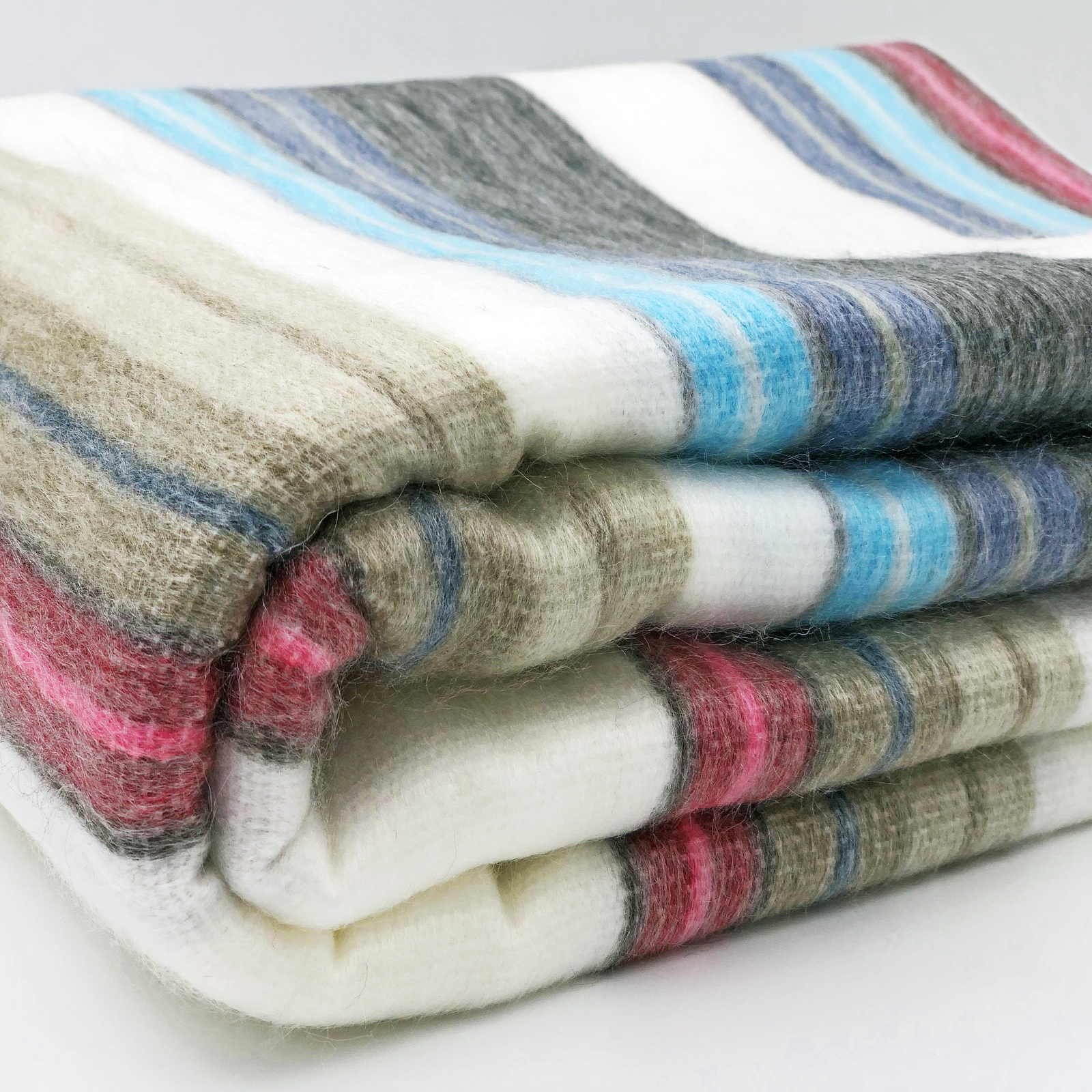 SOFT & WARM WHITE BLUE BEIGE STRIPED ALPACA LLAMA WOOL BLANKET QUEEN gallery