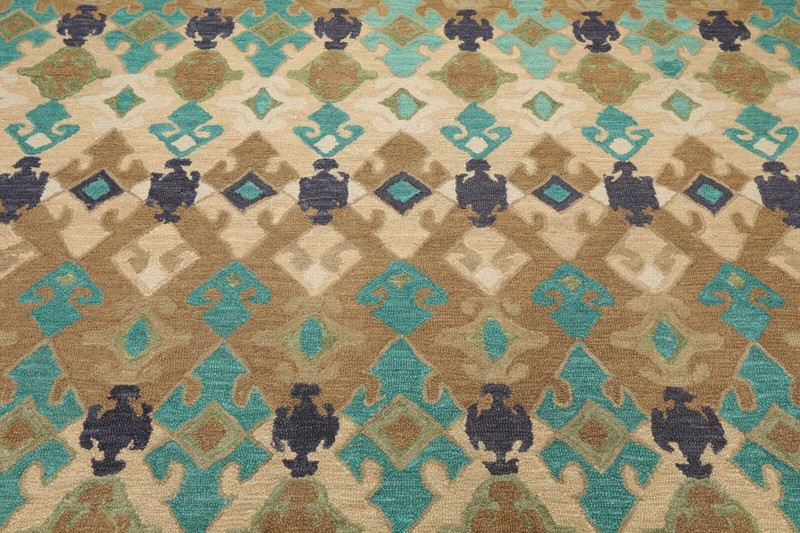 Multi Sizes Handmade 100% Wool Modern Loop & Cut Pile Area Rug Beige Turquoise gallery
