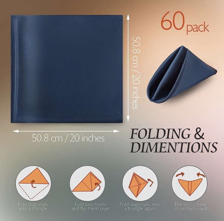 Cloth Dinner Table Silk Blue Napkin Linens - 20 Inches Square Shiny Satin Party gallery