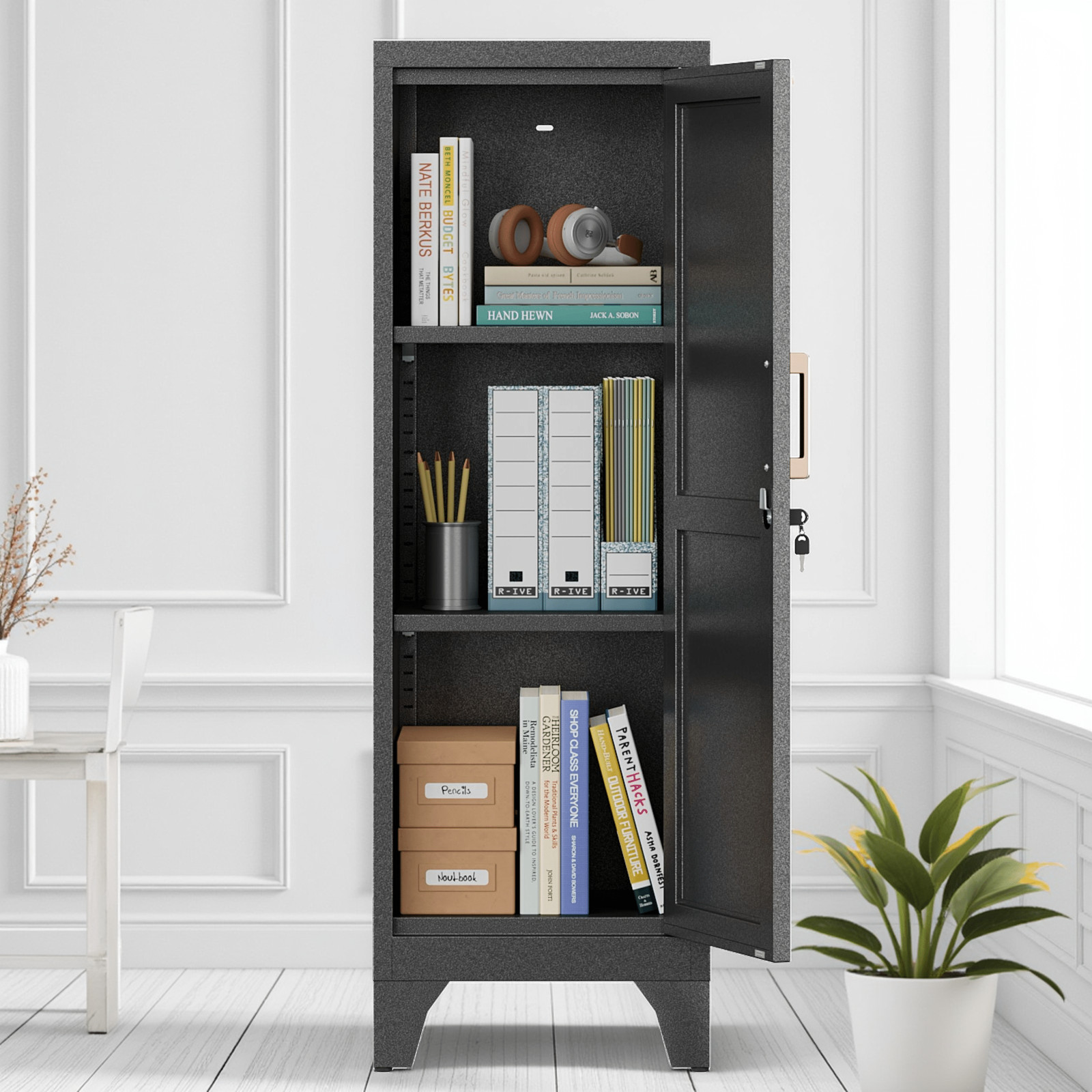 Metal Storage Cabinet with Locking & Adjustable Shelves for Home/ Kitchen Office gallery