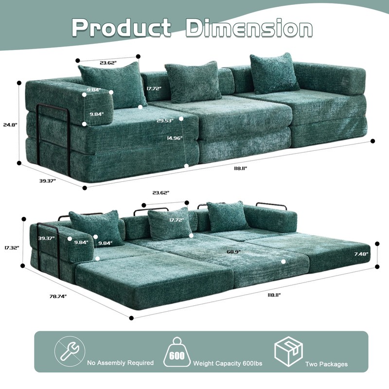 Compression Sofa,Convertible Floor Sofa Bed with Fixed-Shape Frame, Boneless M gallery