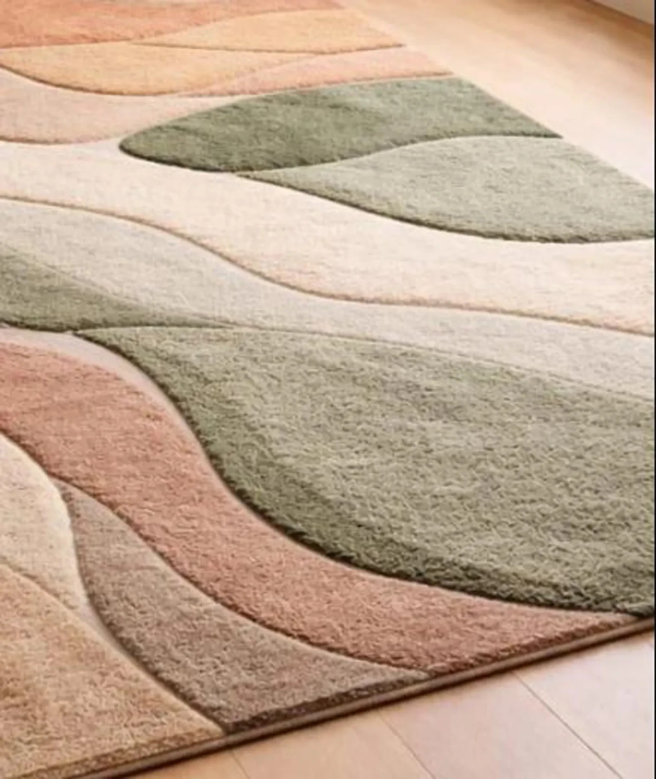Modern Abstract Hand Tufted Area Rug in Sage Green Terracotta & Beige, High Low gallery