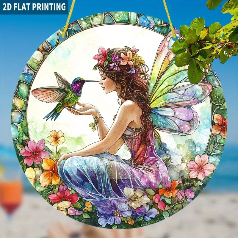 Fairy With Hummingbird Acrylic Suncatcher Whimsical Window Hanging Decoration gallery