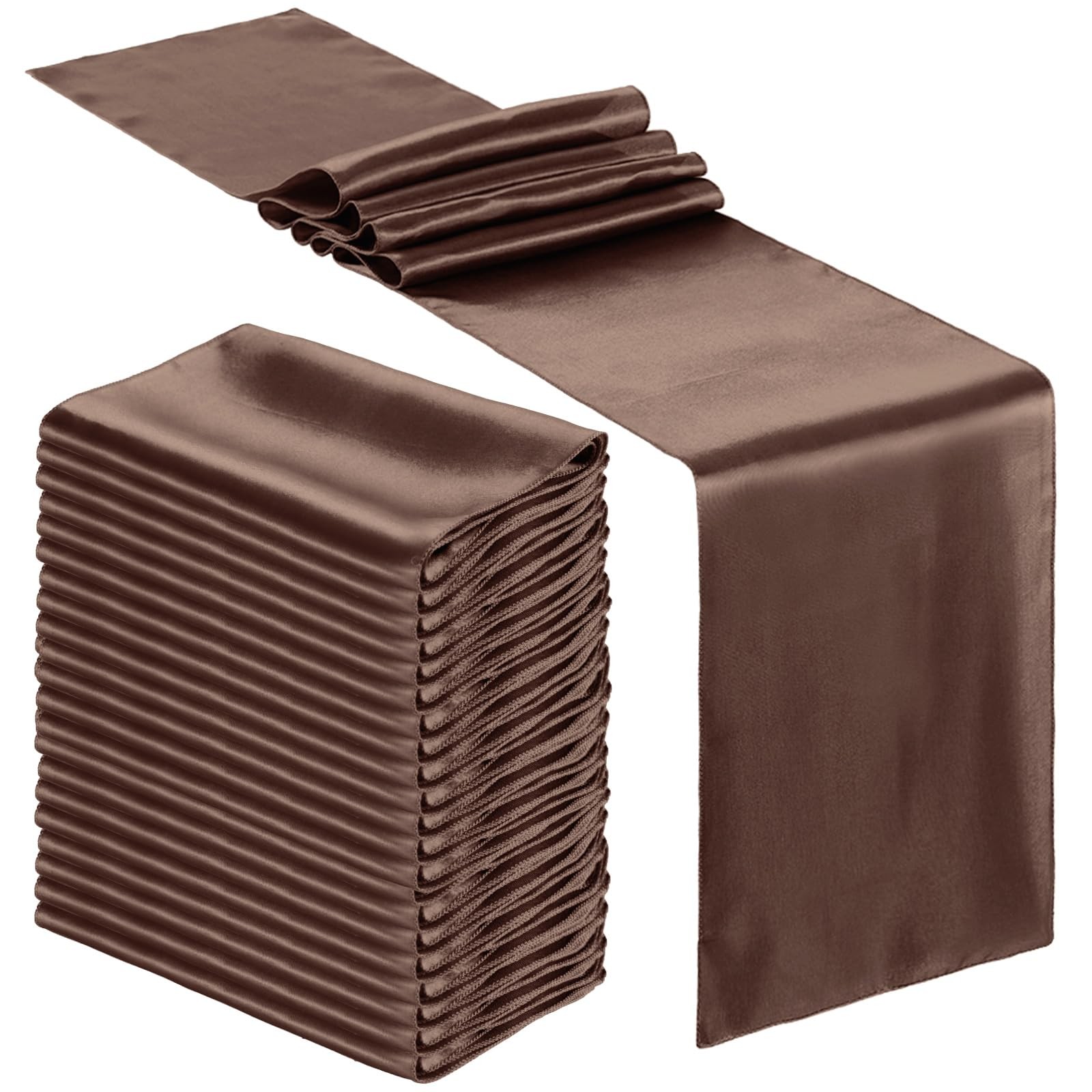 24 PCS Satin Table Runner Bulk 12x108 Inch Brown Fabric Tablecloth Wedding gallery