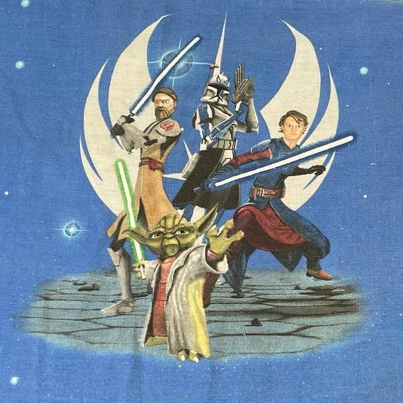 Star Wars The Clone Wars Blue Polyester Cotton Blend Yoda Anakin Twin Flat Sheet gallery