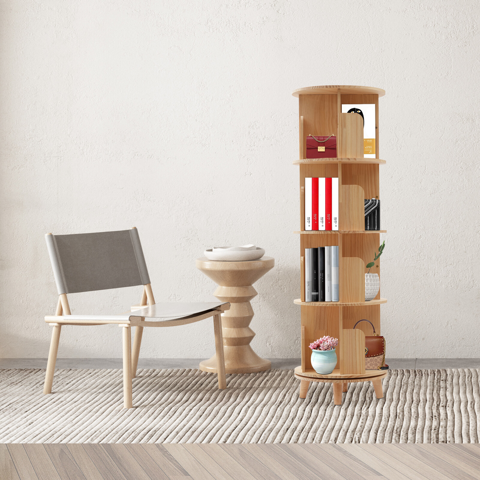 4-Tiers Rotating Bookshelf Bookcase Storage Rack Bookshelf Floor Standing gallery