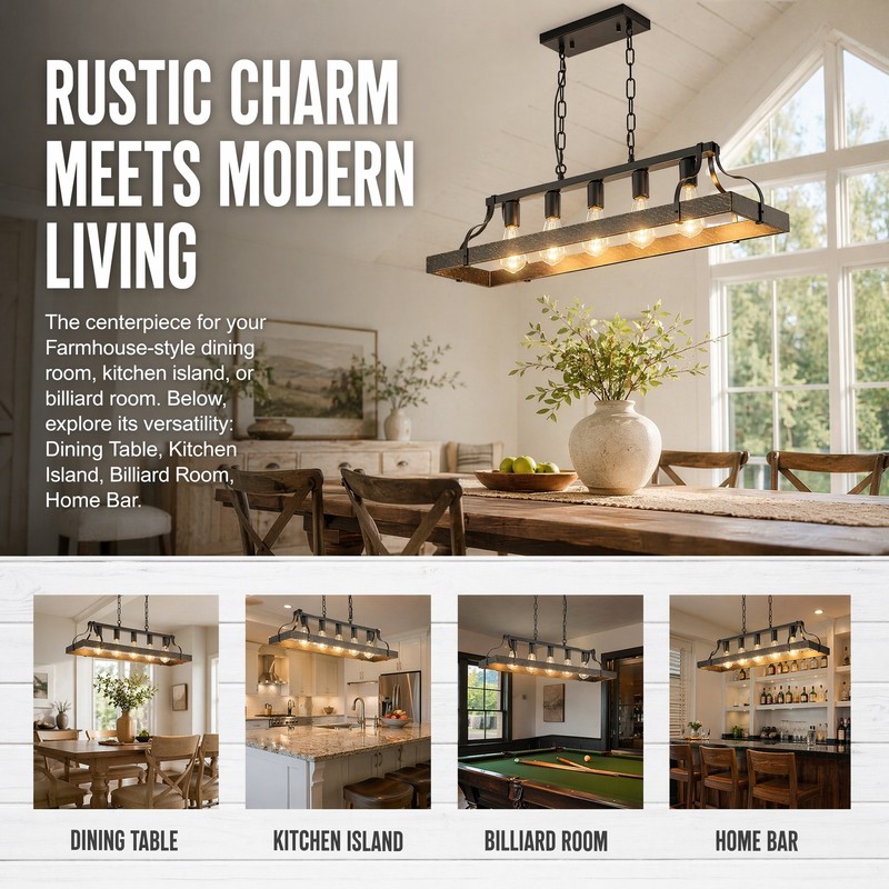34'' Pendant 5 Light LED Linear Chandelier for Living Room Black Gold Fixture gallery