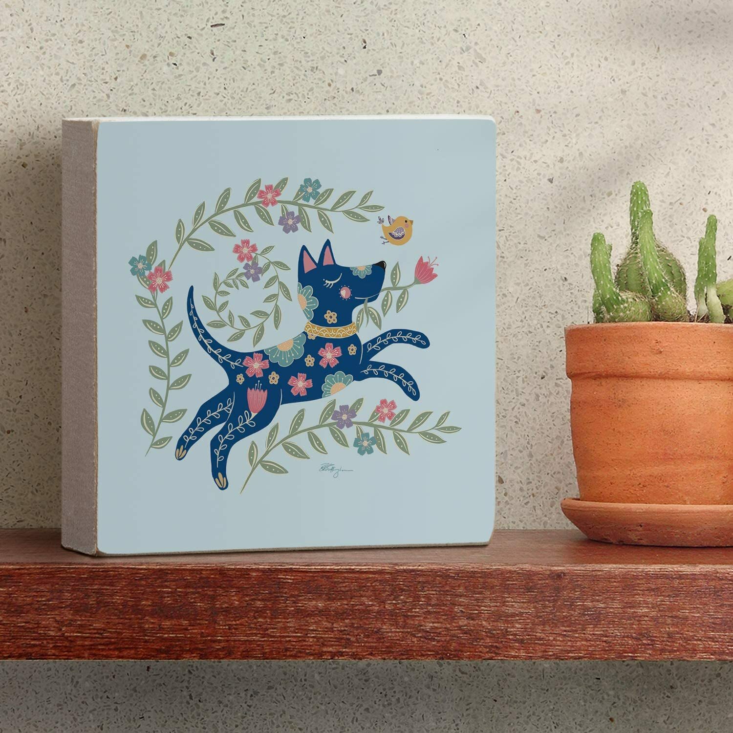 Counterart Wood Block Décor Message Boho Playful Dog Sign, 3.75 inches Square gallery