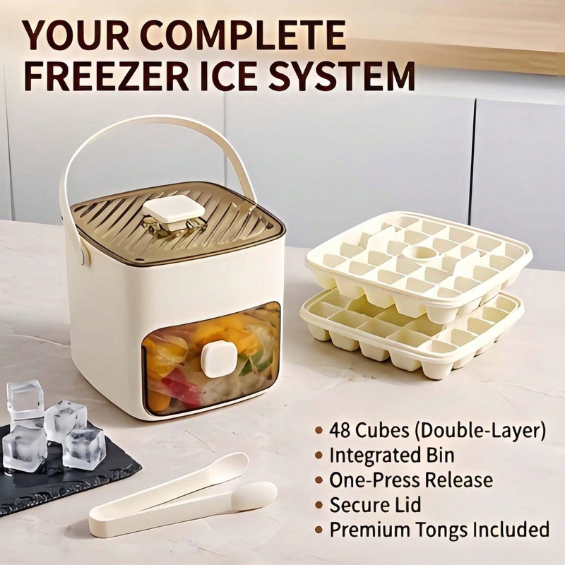 Portable Ice Cube Maker Machine with One-Touch Press Double Layer 48 Ice Cubes gallery