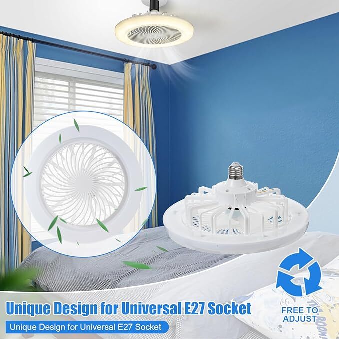 E27 Socket Light With Remote, Ceiling Fan Adjustable Smart LED Fan 3 Windshields gallery