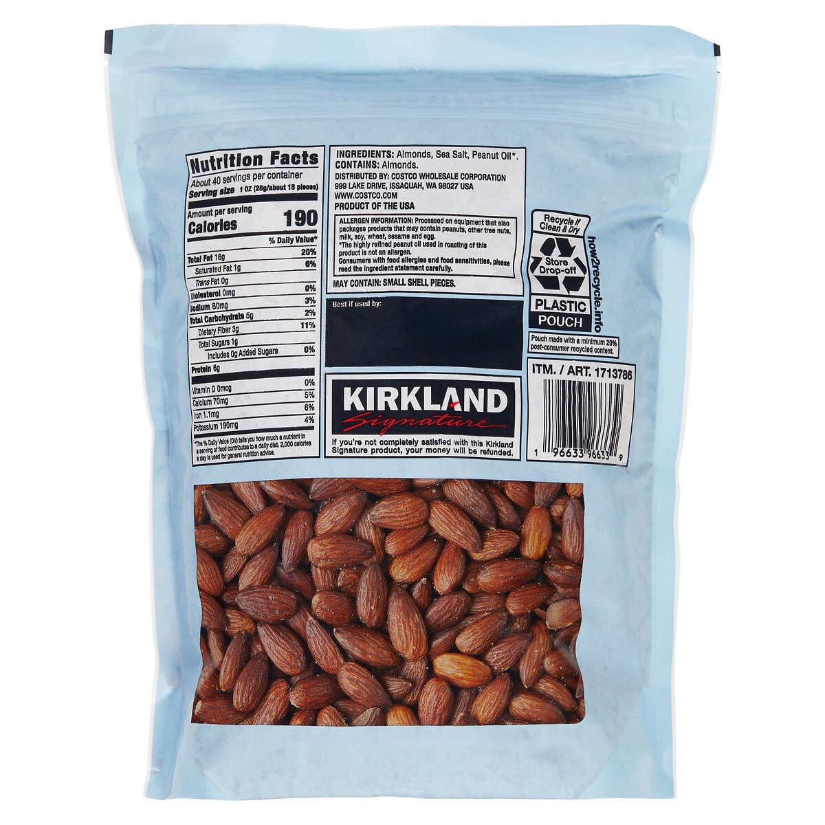 Kirkland Signature Roasted Almonds With Sea Salt, 2.5 lbs gallery