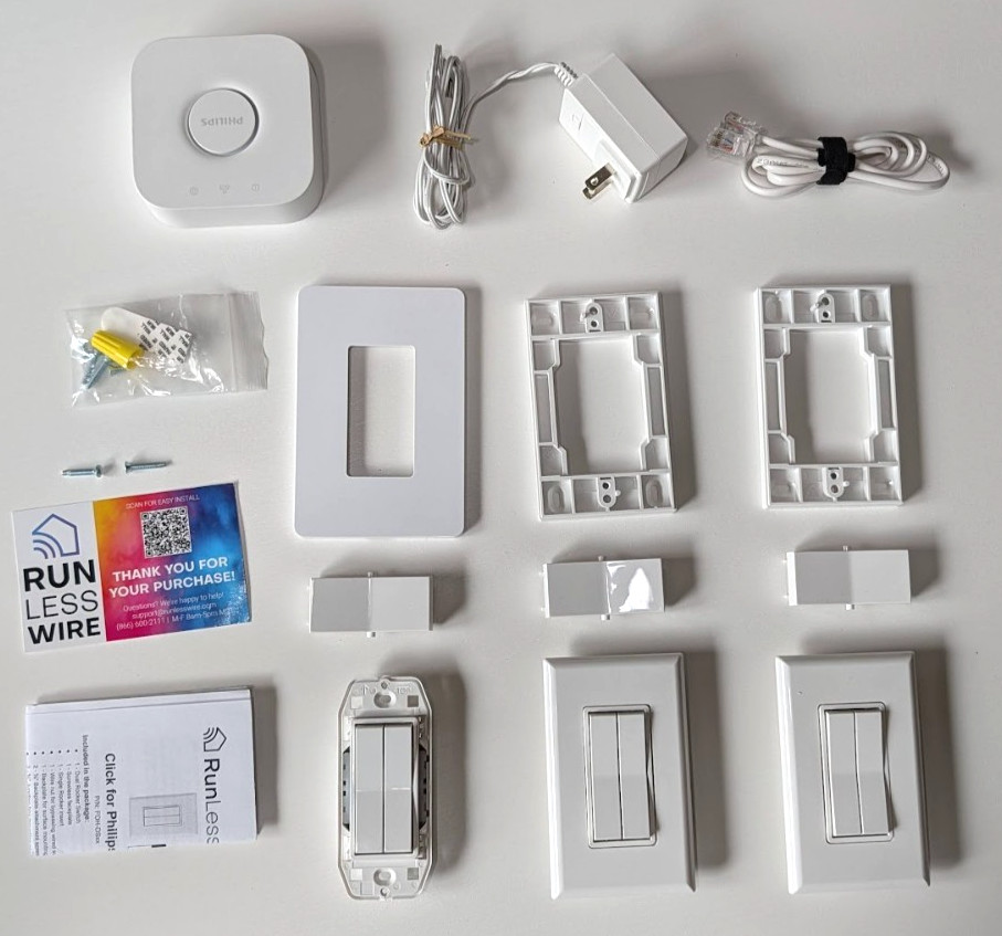 RunLessWire Click for Philips Hue Battery-Free Light Switch 3-Pack + Bridge