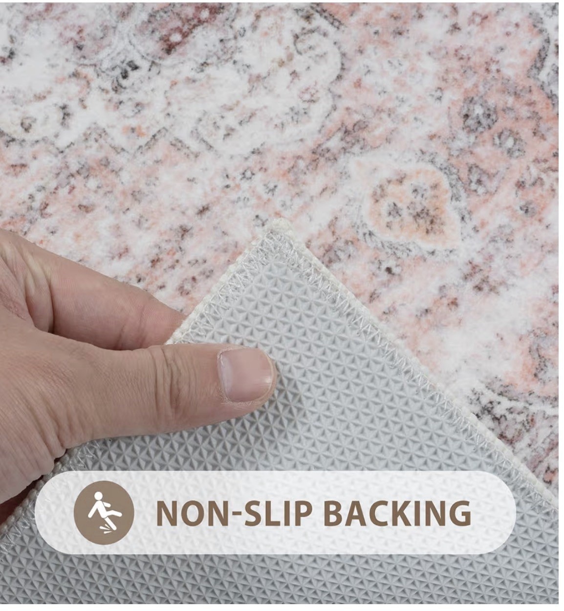 Non-Slip Machine Washable Floral Runner Rug, Pink Beige Gray, 2 x 8 ft gallery
