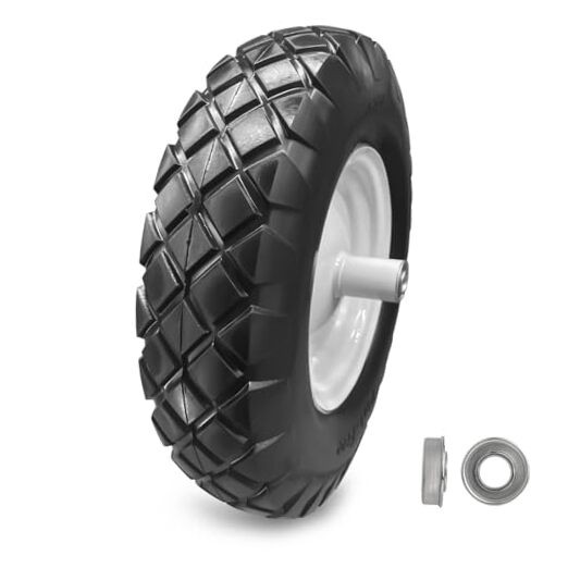 16" Flat Free Solid PU Tire and Wheel, 4.80/4.00-8 PU Airless Deep Grooves