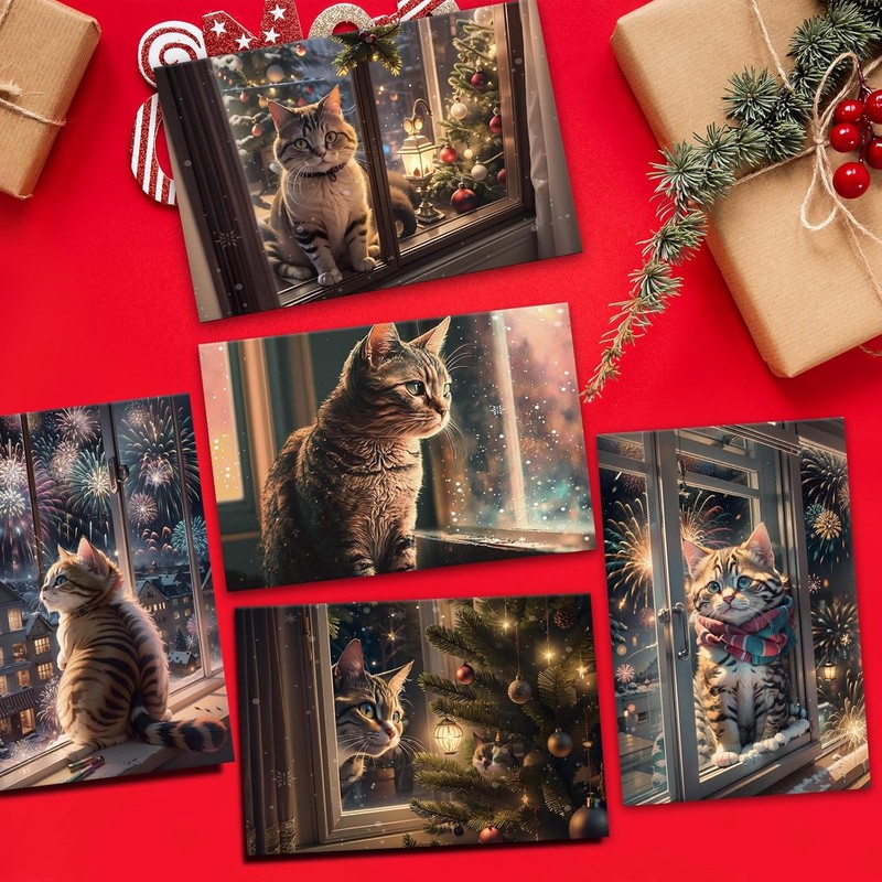 24 Pack Cat Christmas Cards with Envelopes & Stickers, 4 x 4 x 6 inches, 067 gallery