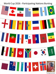 World Cup 2026 Bunting 36 Nations Flags 11m/36ft USA Mexico Canada Decoration