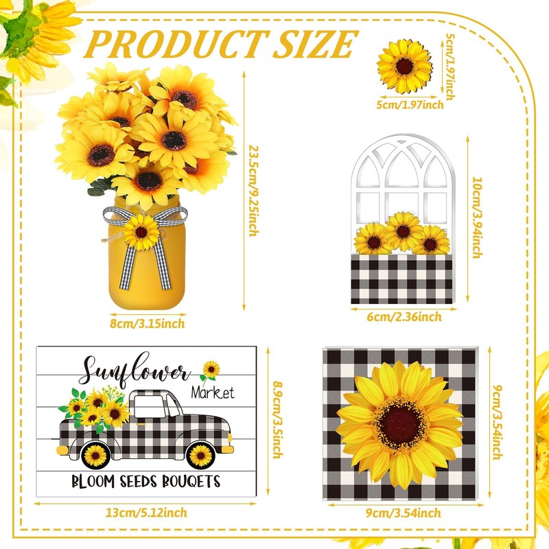 12 Sets Sunflower Mason Jar Centerpiece for Table Summer Sunflower Decor with... gallery