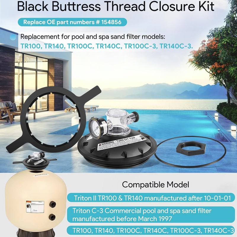 154856 8.5 inch Black Buttress Thread Closure Kit Tank Lid for Pentair Triton gallery