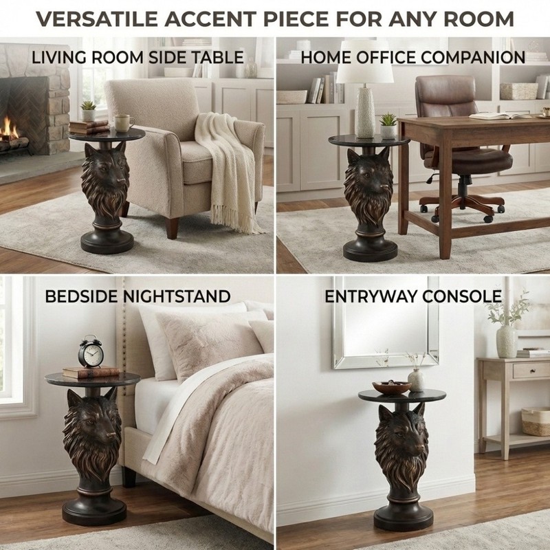 Wolf Head Accent Table Animal Statue End Tables Livingroom gallery