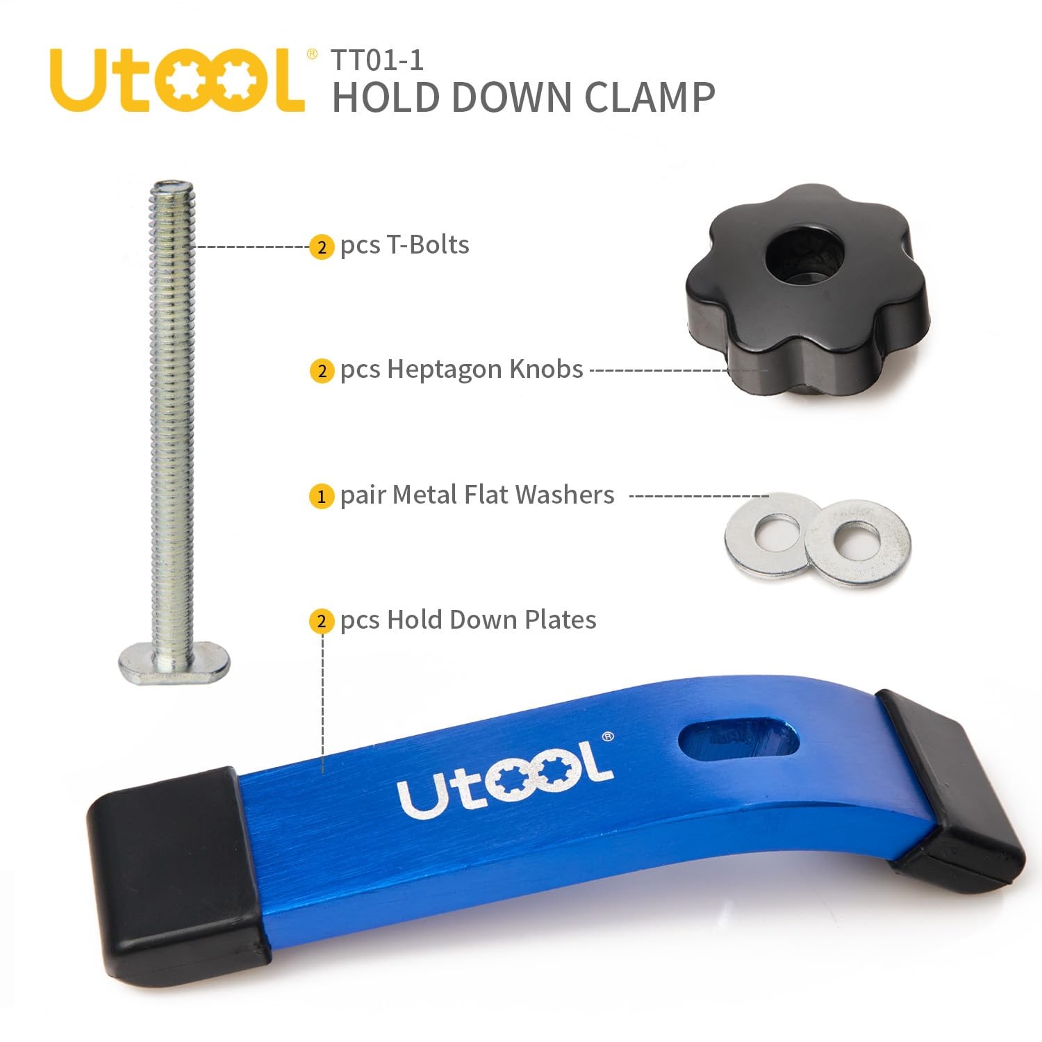 UTOOL 2 Pack T-Track Hold Down Clamps Kit, 6-1/3 L x 1-1/5 Width, Heavy Duty Ano gallery
