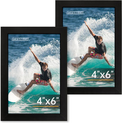 4″x6″ Black Picture Frames Set MDF Wall or Tabletop Display Frames Set of 2