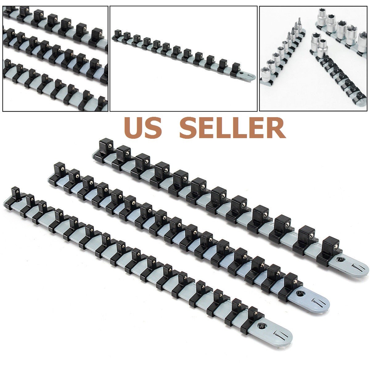 3Pcs 1/4" 3/8" 1/2" Socket Tray Rail Rack Holder Storage Organizer Shelf Stand gallery
