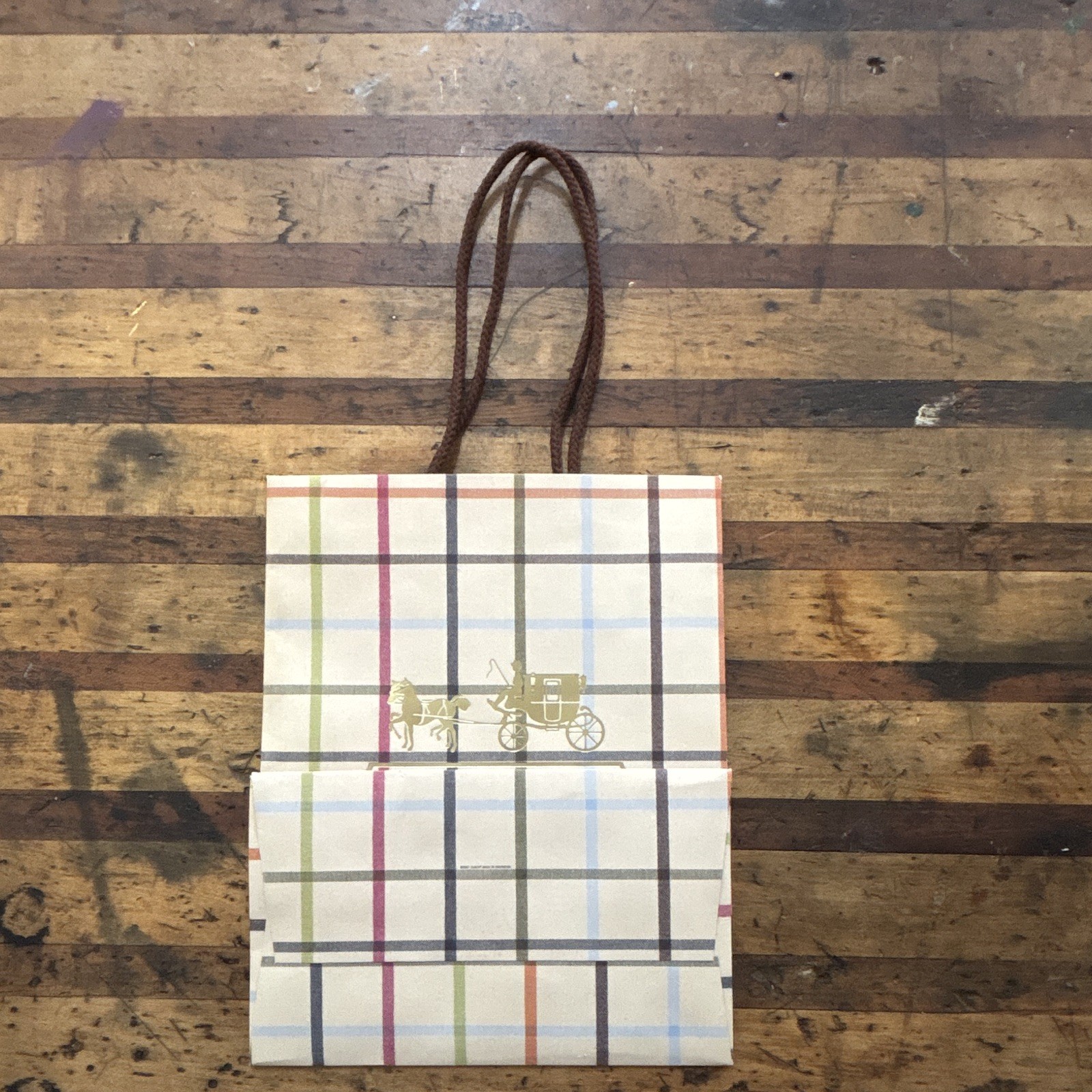 Vintage 2007 Coach Plaid Paper Gift Bag w/ Rope Handles, Multicolor gallery