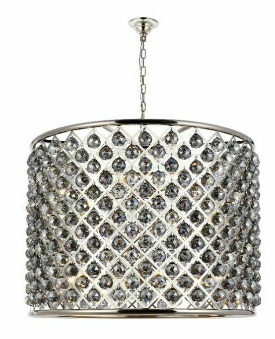 Large Chandelier Ceiling Light Fixture Silver Crystal Balls Polished Nickel 35" gallery