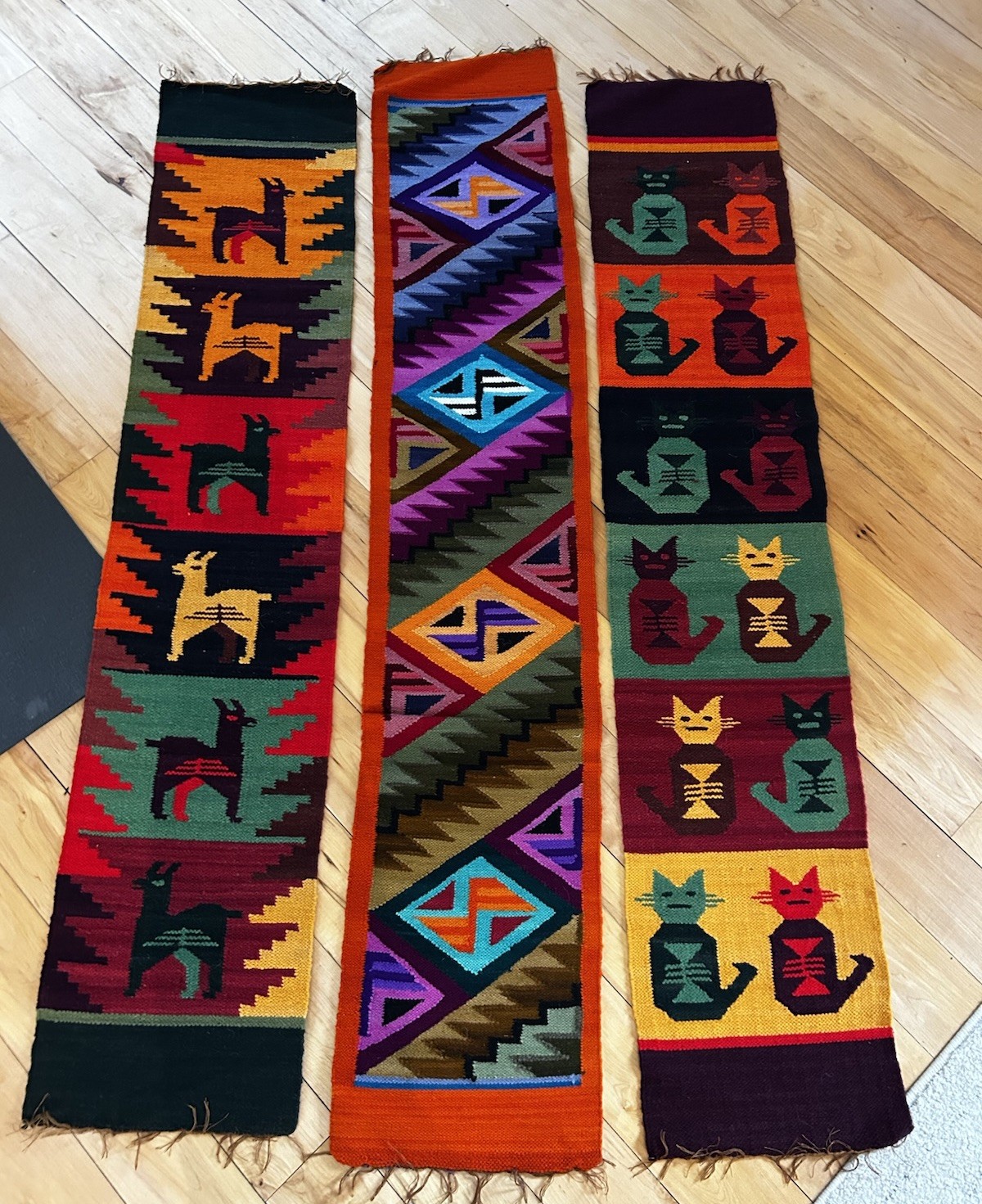 Vtg. Handwoven Peruvian Wool Textiles -Authentic Andean Folk Art (Set Of 3) gallery