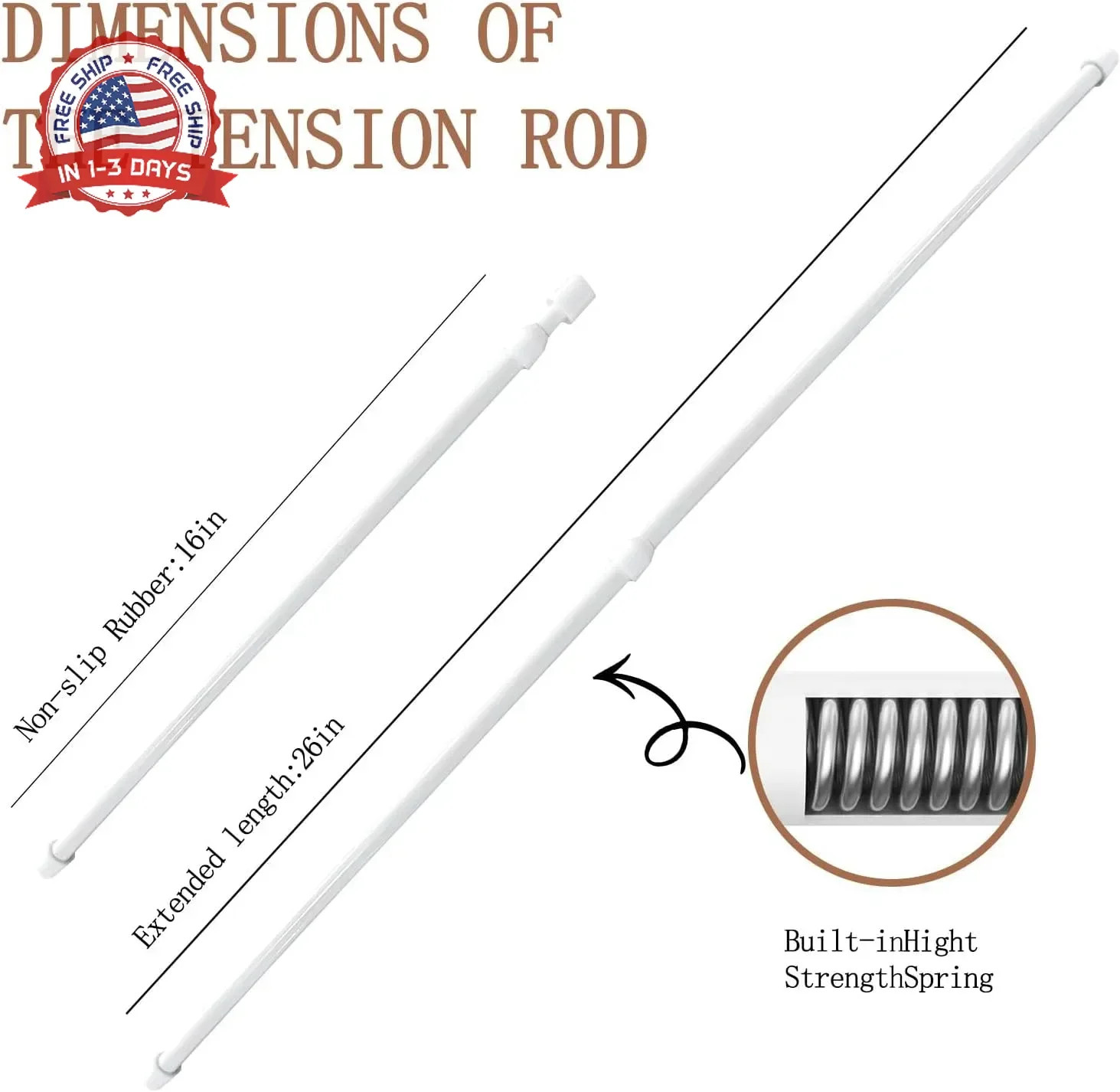 Cupboard Bars Tension Rods, 2 Pack Spring Loaded Curtain Rods 16 to 26 Inches, S gallery