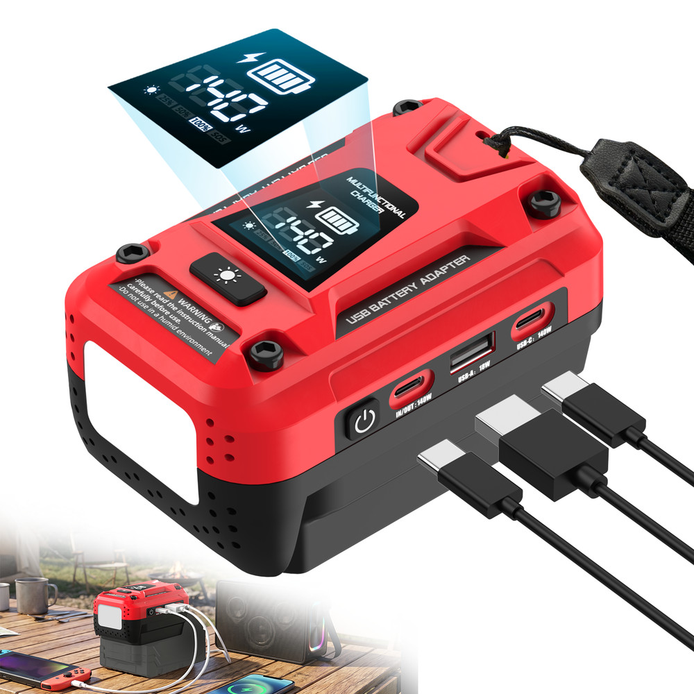 Portable Multi-Function Battery Charger for Milwaukee 18V Battery USB-C Adapter