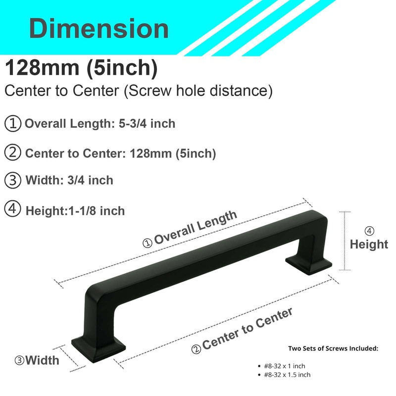 Solid Matte Black Cabinet Door Handles Pulls Knob Kitchen Bathroom Drawer Square gallery