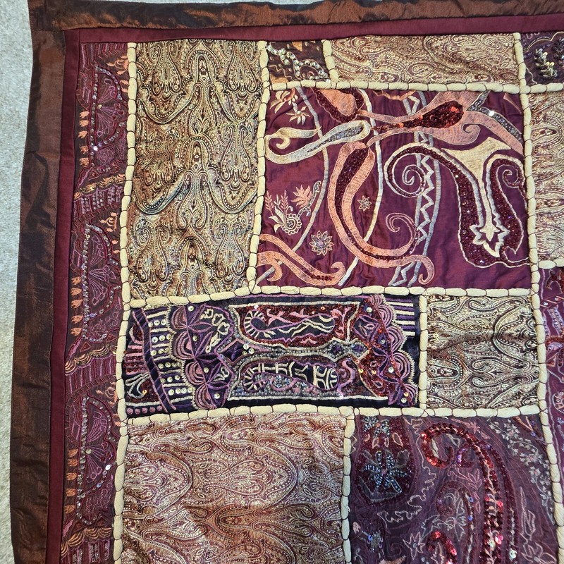 Beaded Sequin Tapestry Wall Hanging Patchwork Embroidery Bohemian India 35"x29" gallery
