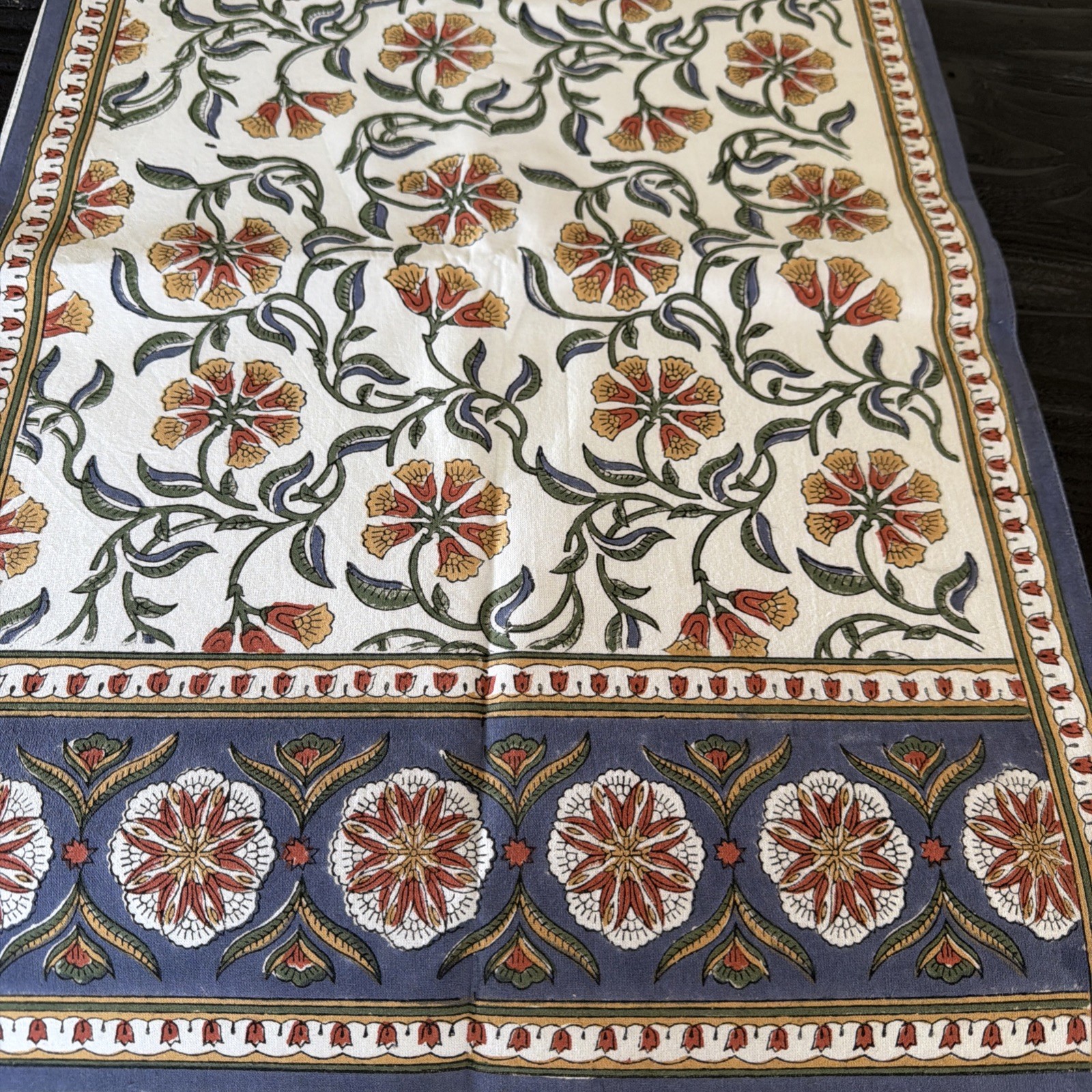 Williams Sonoma Large Scale Block Print Table Runner 16" x 108" New Sample Read gallery