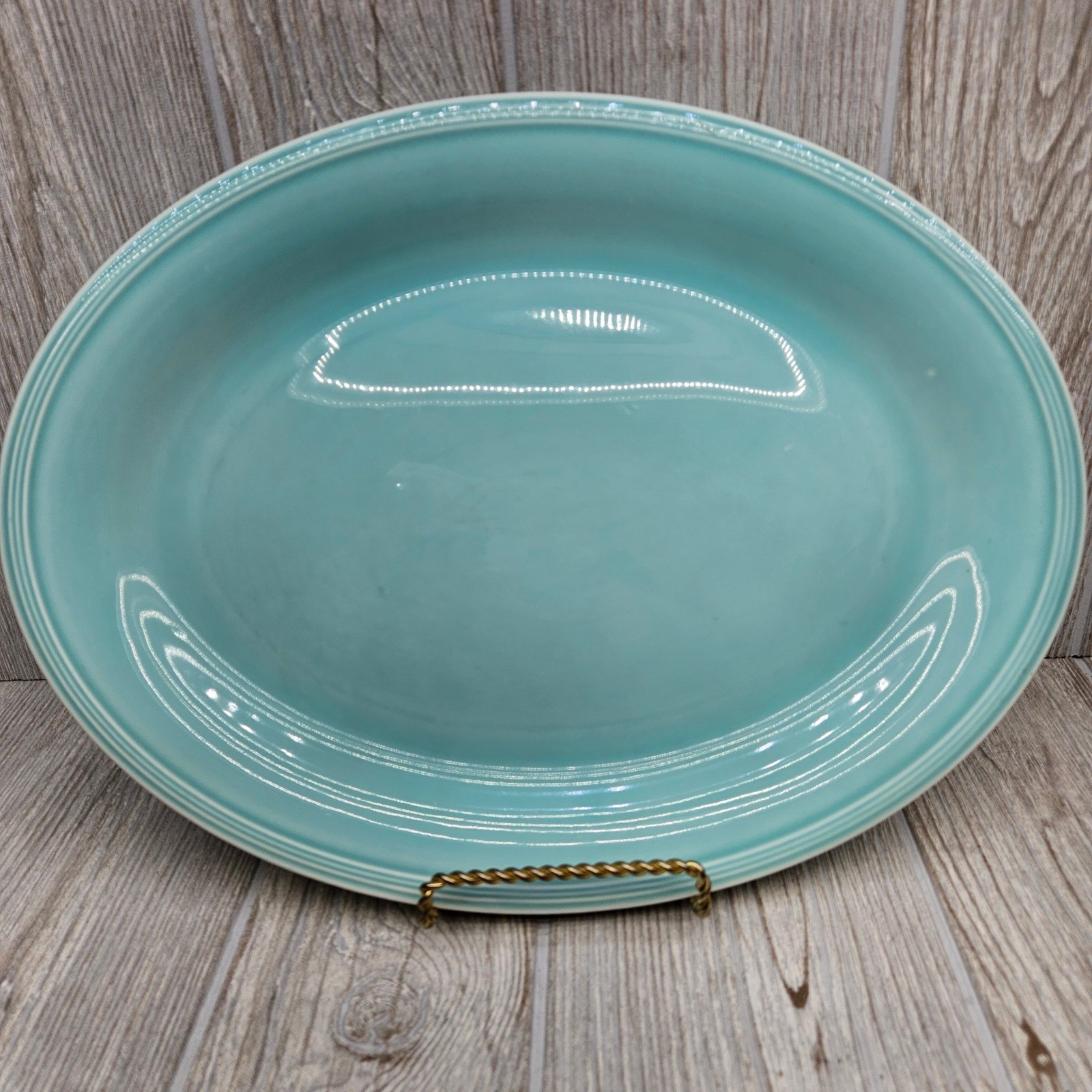 Edwin M Knowles Deanna Turquoise Blue Oval Serving Platter 13.5" USA 42-9 gallery