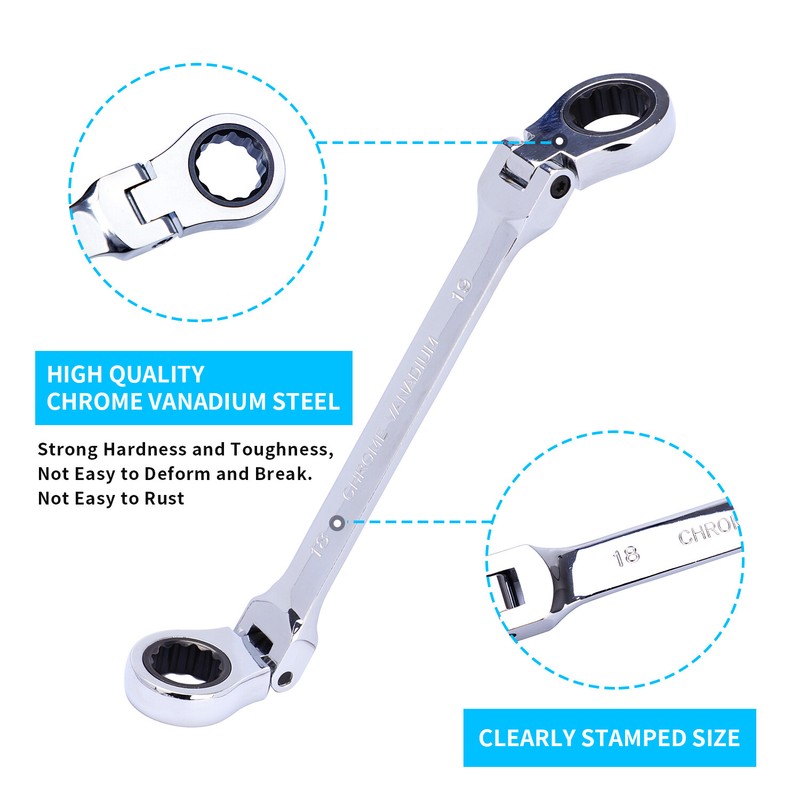 Flex-Head Double Box End Ratcheting Wrenches Extra Universal Spanner Repair Tool gallery