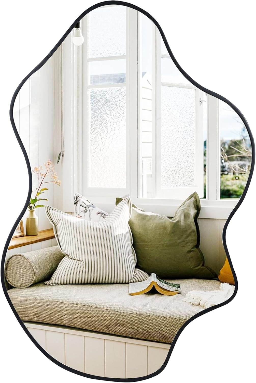 Asymmetrical Mirror 24x36 Inches Framed Wall Hanging Mirror for Bathroom Home gallery